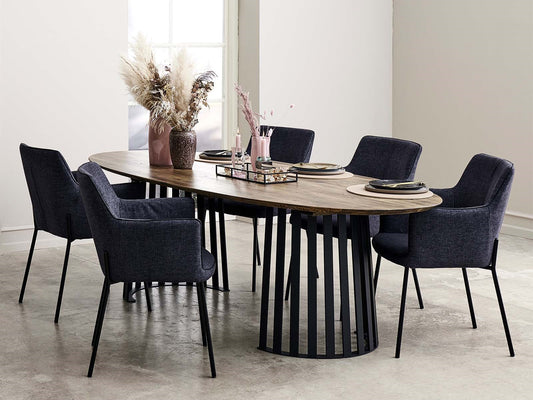 1 stk. Gefion Spisebordsstol, mørkegrå stof, sort metal ben.