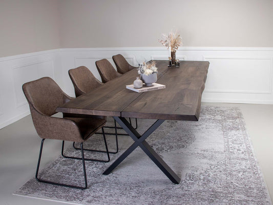 2 stk. Angel Spisebordsstole, brun kunstlæder, sort metal ben.