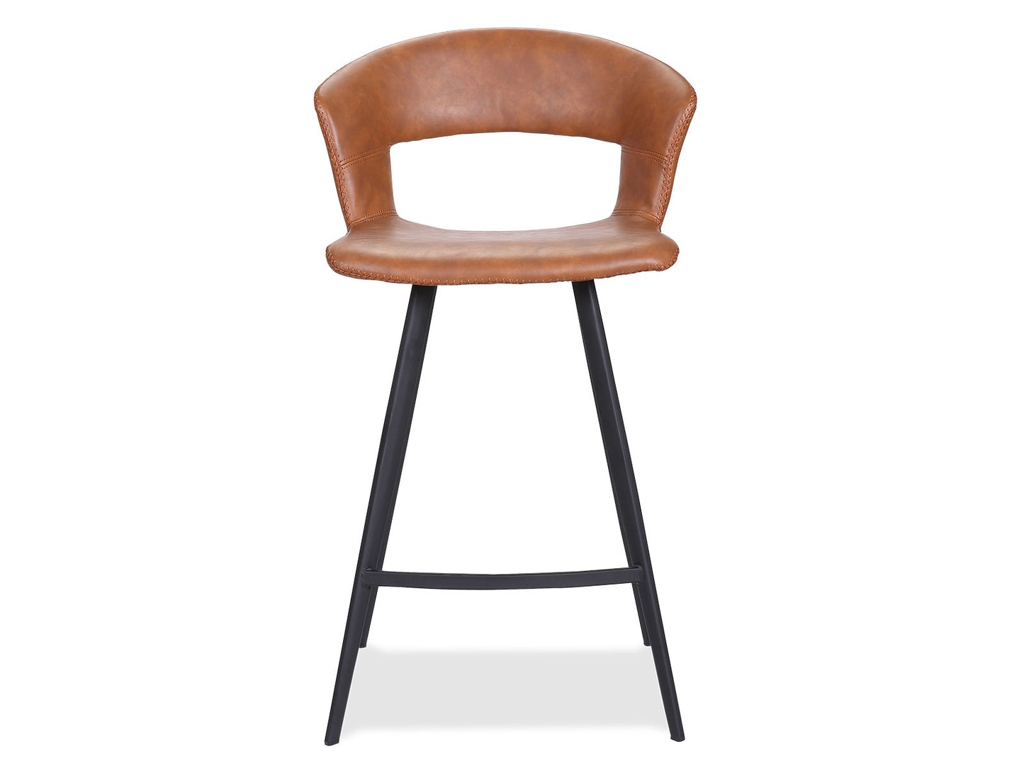 2 stk. Tora Barstole "høj model", Cognac farvet kunstlæder, sort metal ben.