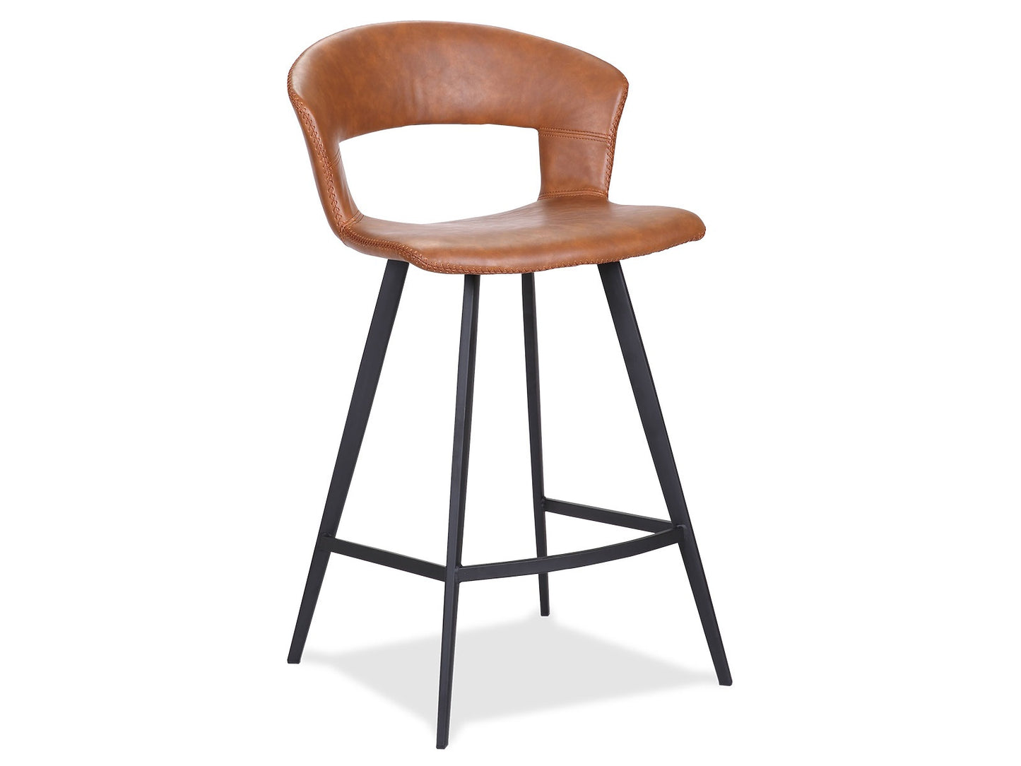 2 stk. Tora Barstole, Cognac farvet kunstlæder, sort metal ben.