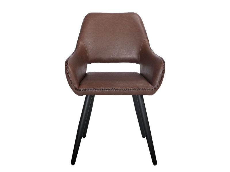 2 stk. Frida Spisebordsstole, brun kunstlæder, sort metal ben.