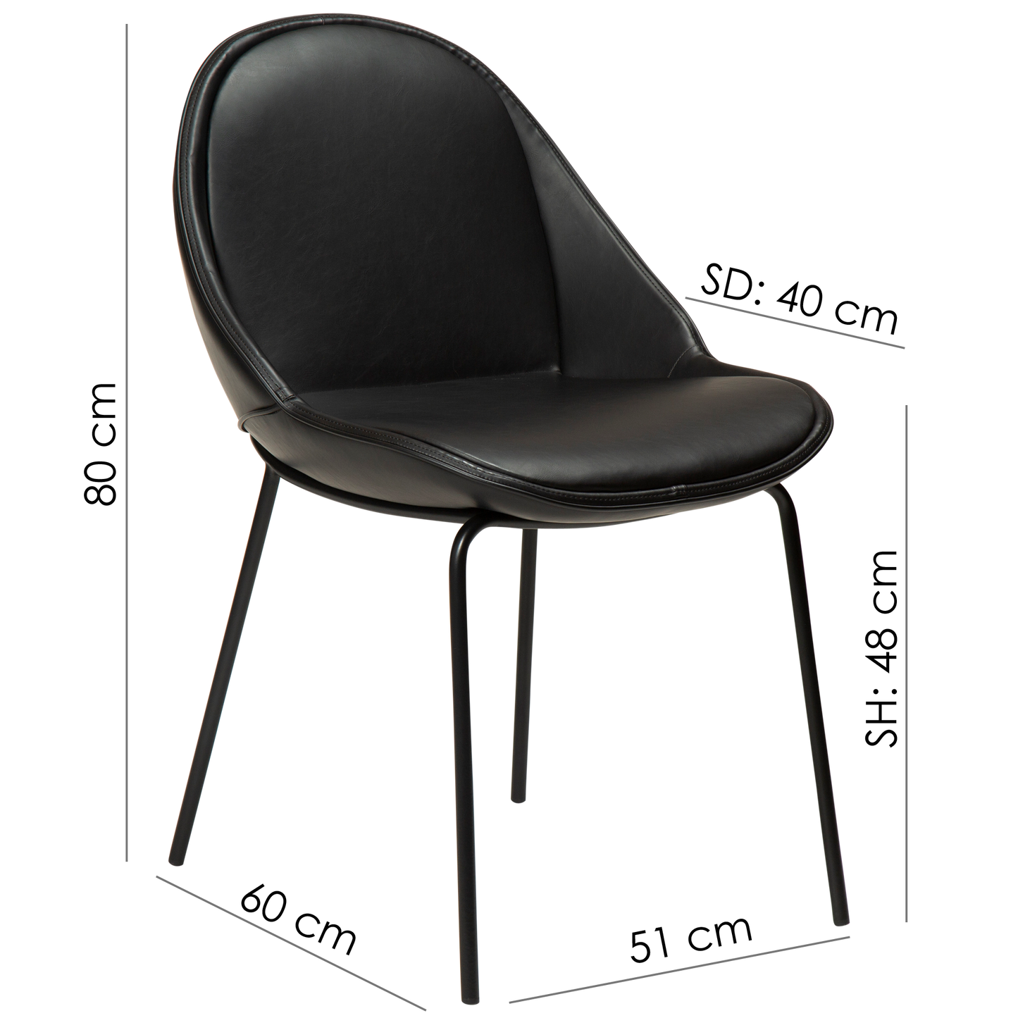 2 stk. ARCH Spisebordsstol sort kunstlæder, sort metal