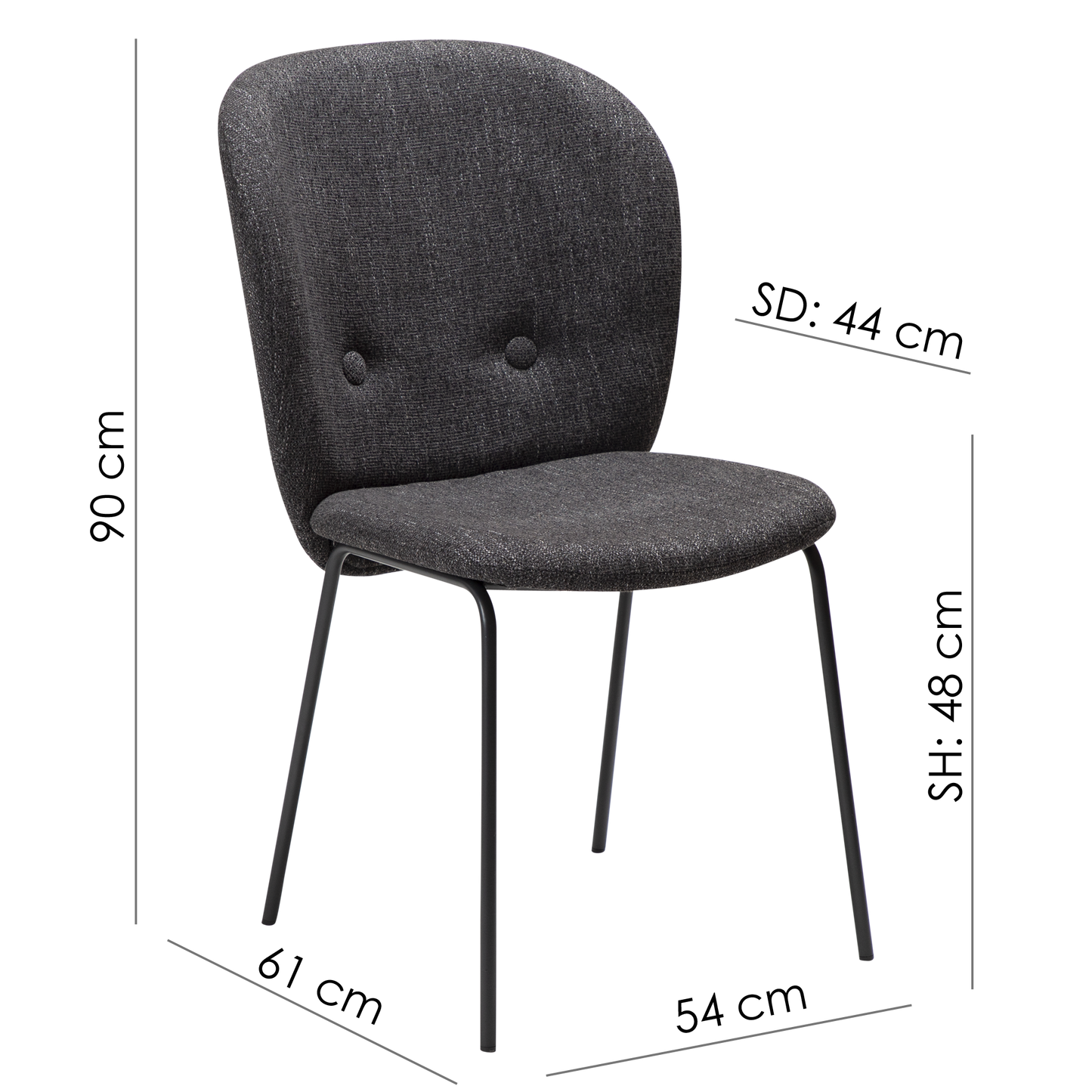 2 stk. BRACE stole, sort bouclé stof, sorte metal ben.