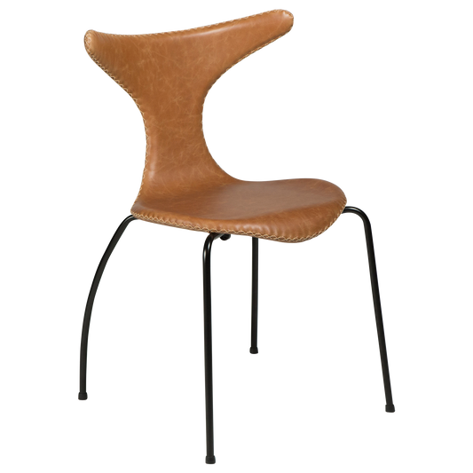 2 stk. DOLPHIN Spisebordsstole, lys brun læder, sorte metal ben.
