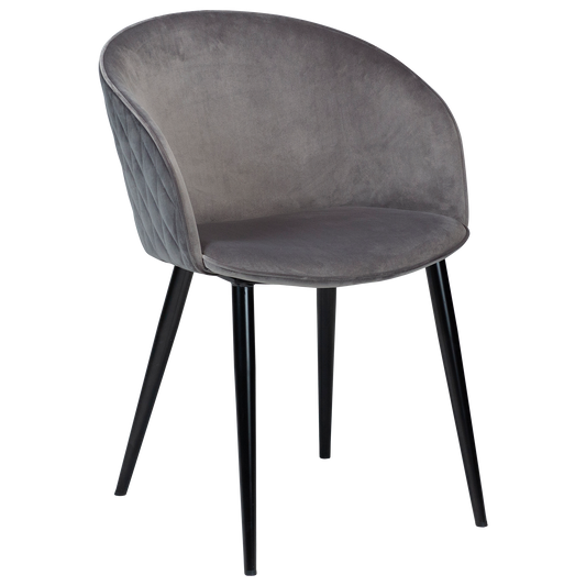 2 stk. DUAL Spisebordsstole, grå fløjl, sorte metal ben.