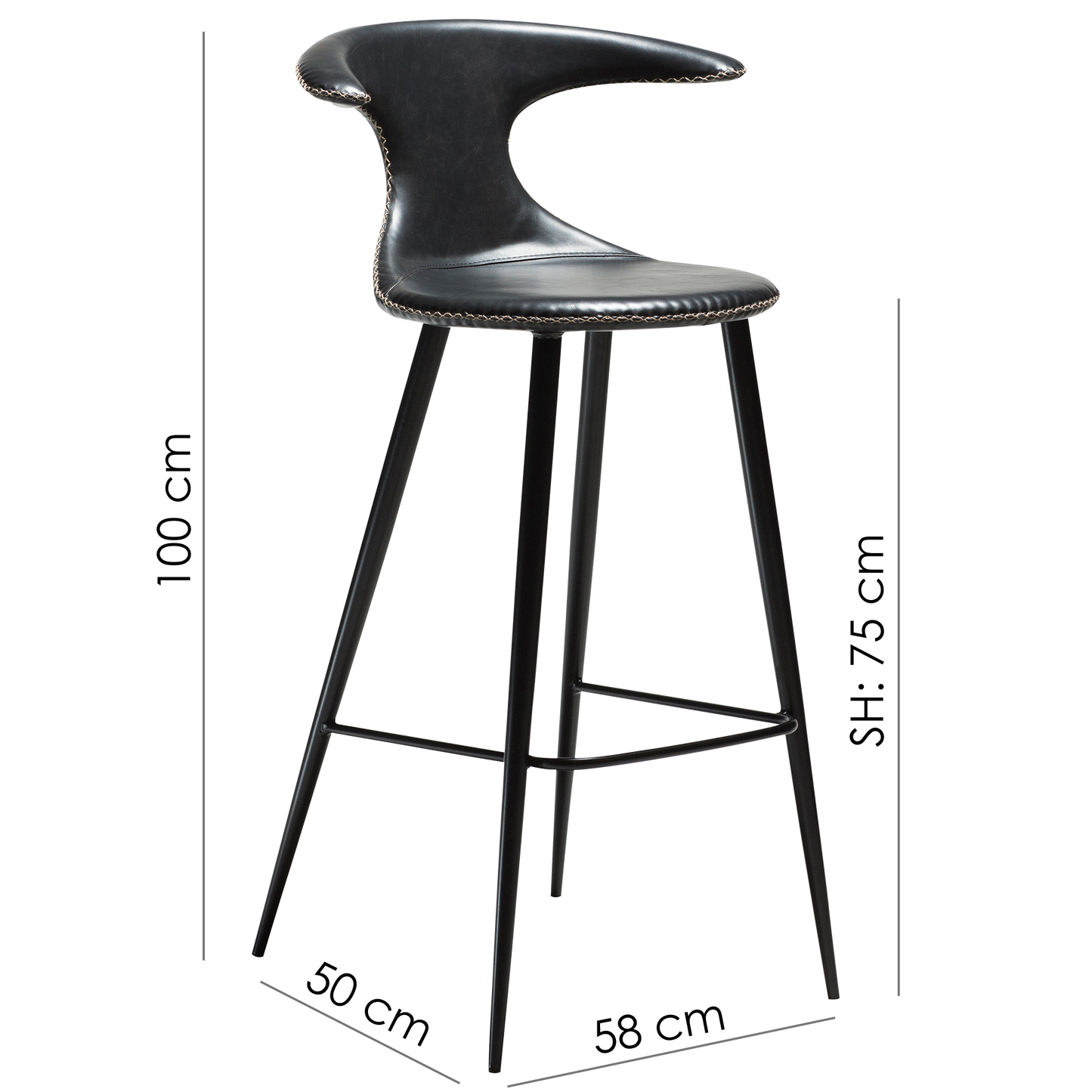 2 stk. FLAIR Barstole, sort kunstlæder, sorte metal ben.
