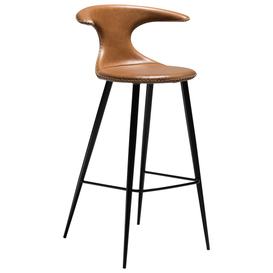 2 stk. FLAIR Barstole, lys brun kunstlæder, sorte metal ben.