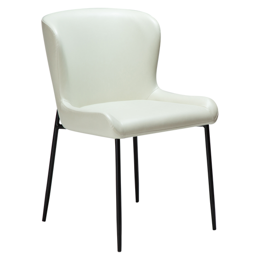 2 stk. GLAMOROUS Spisebordsstole, hvid kunstlæder, sorte metal ben.