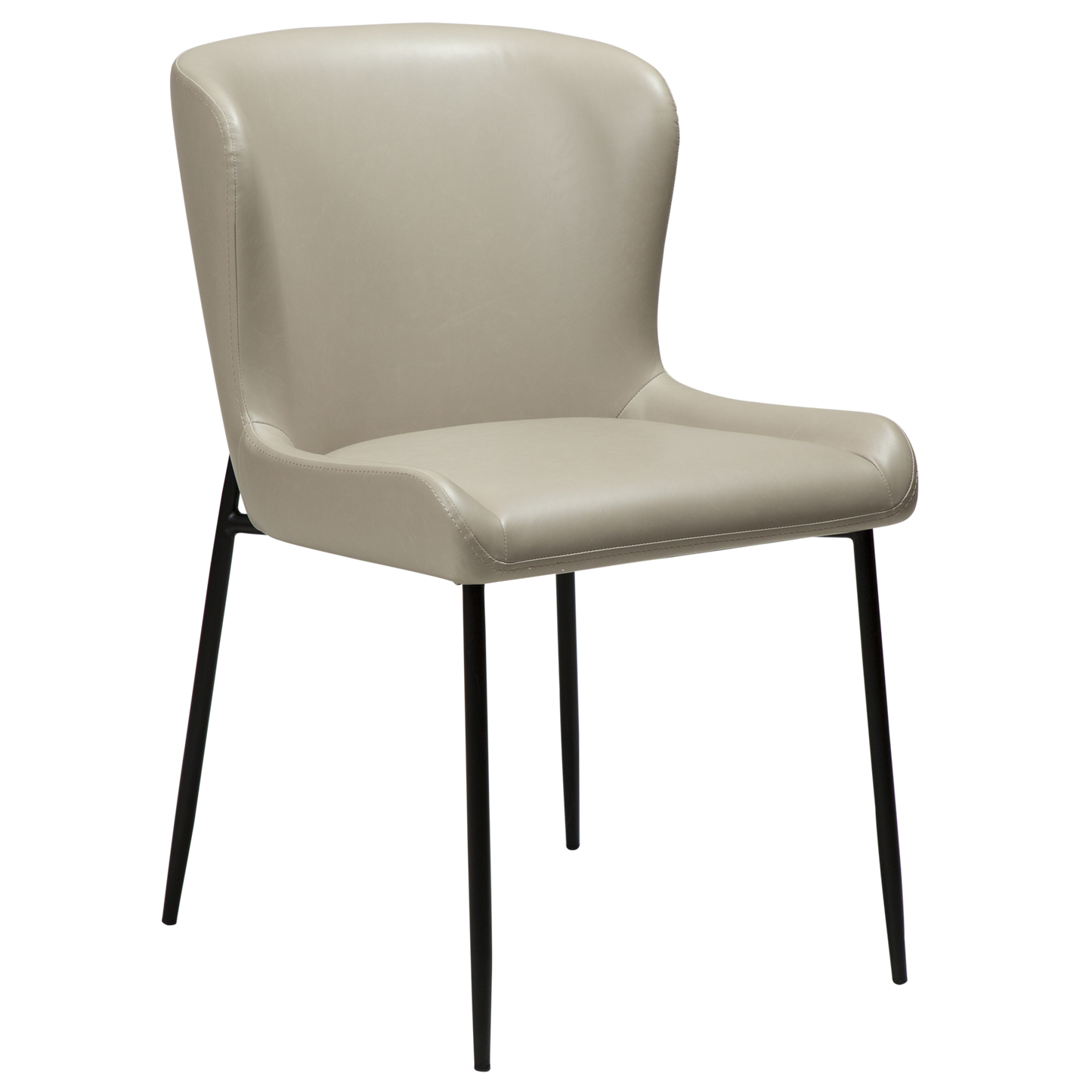 2 stk. GLAMOROUS Spisebordsstole, grå/beige kunstlæder, sorte metal ben.