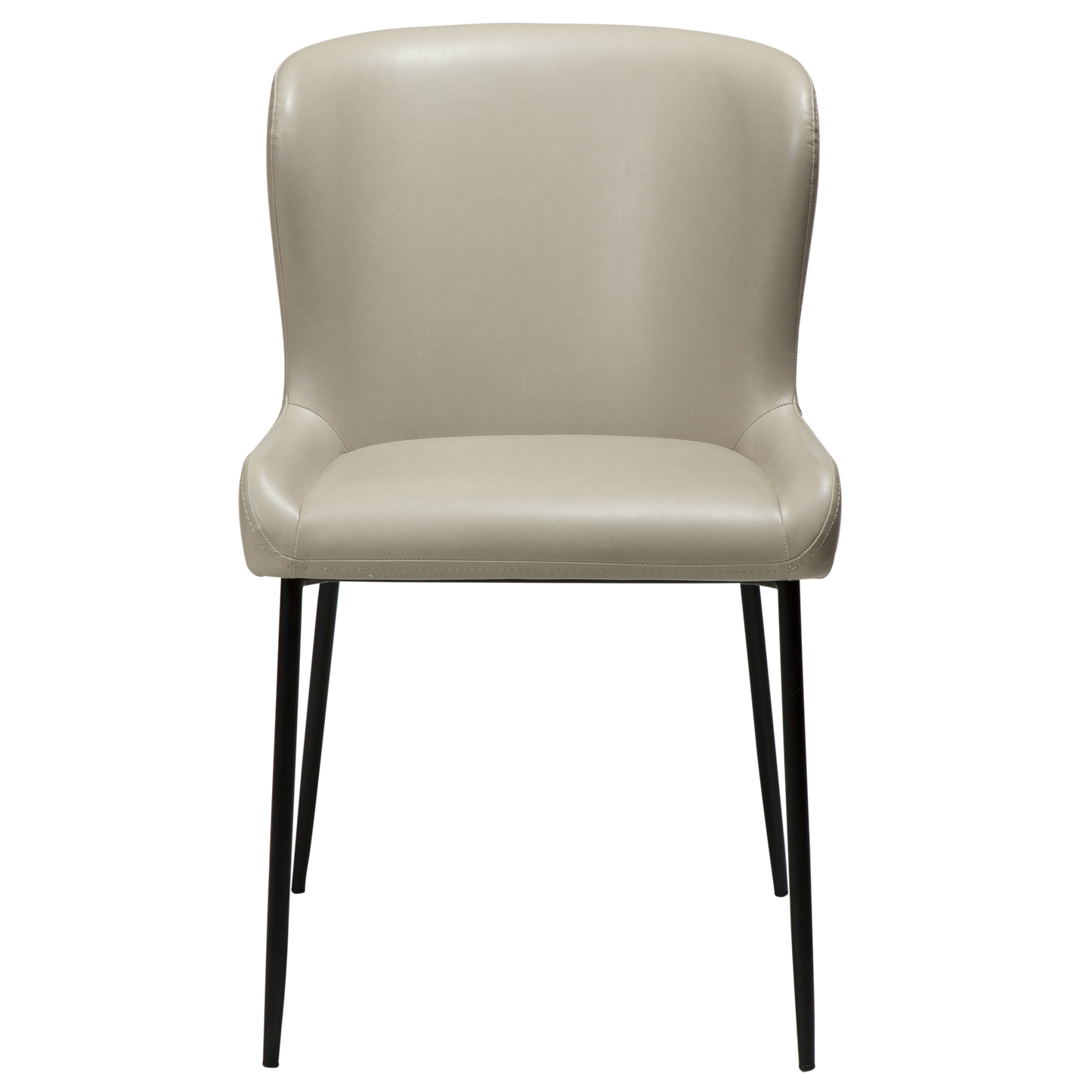2 stk. GLAMOROUS Spisebordsstole, grå/beige kunstlæder, sorte metal ben.