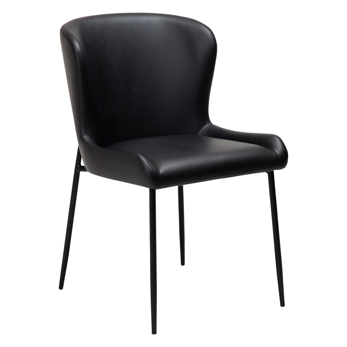 2 stk. GLAMOROUS Spisebordsstole, sort kunstlæder, sort metal ben.
