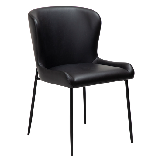2 stk. GLAMOROUS Spisebordsstole, sort kunstlæder, sort metal ben.