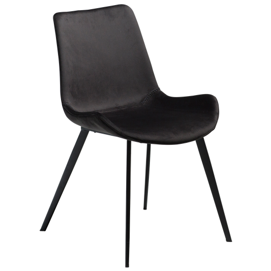 2 stk. HYPE Spisebordsstole, sort fløjl stof, sorte metal ben.
