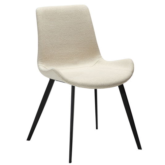 2 stk. HYPE Spisebordsstole, hvid/beige bouclé, sorte metal ben.