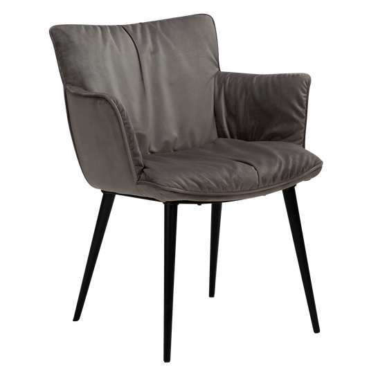 1 stk. JOIN Lænestol, grå fløjl stof, sorte metal ben.