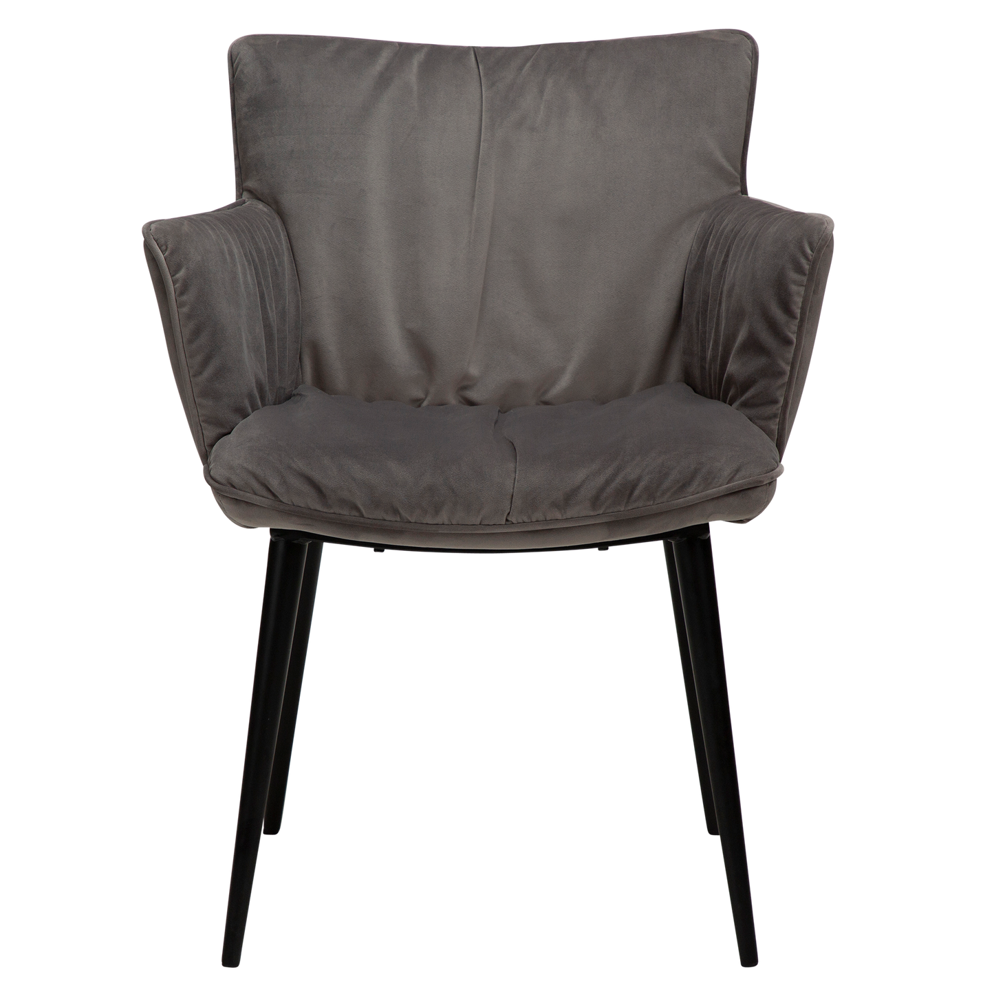 1 stk. JOIN Lænestol, grå fløjl stof, sorte metal ben.