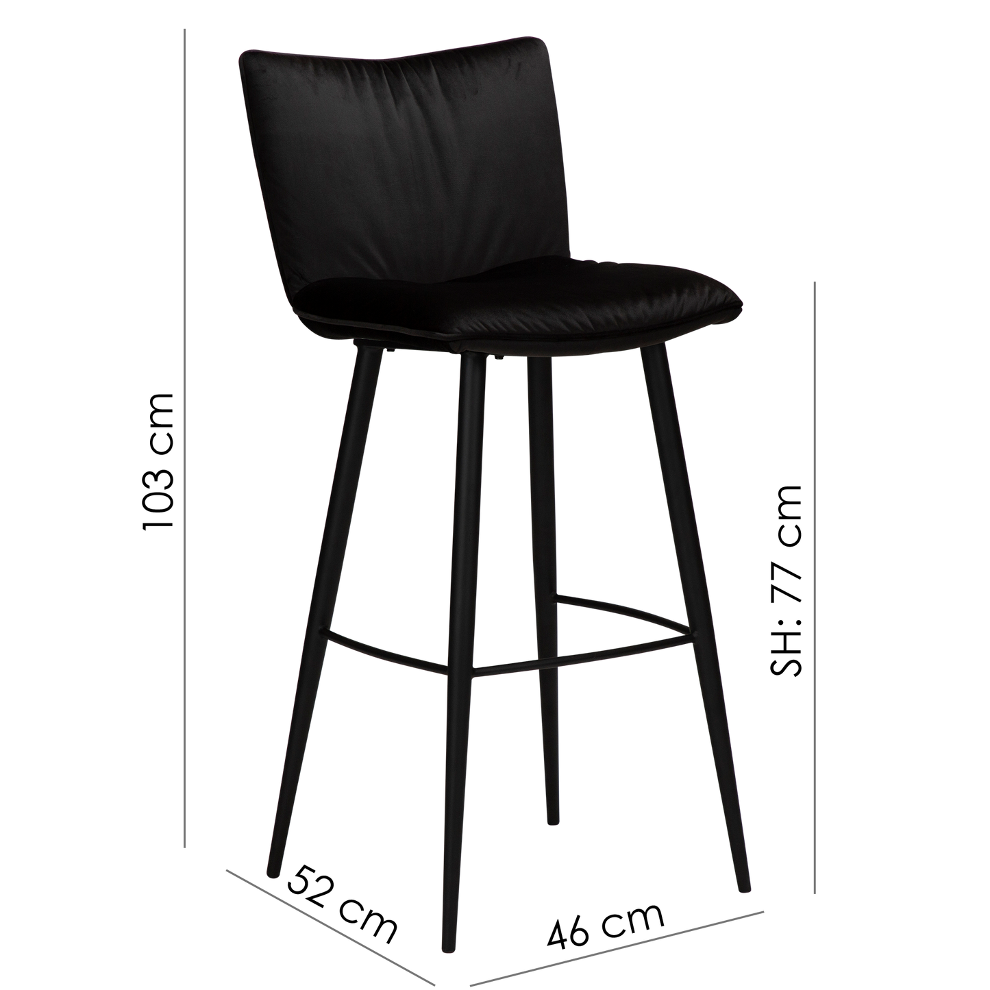 2 stk. JOIN Barstol sort velour, sort metal