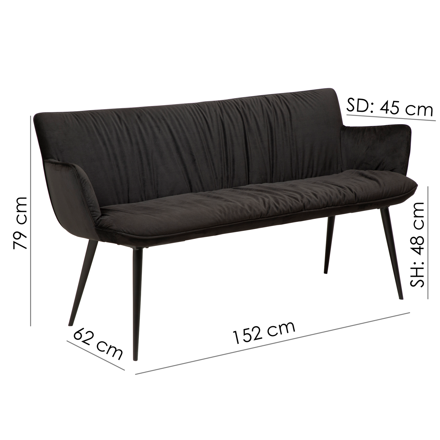 1 stk. JOIN Bænk sort fløjl, sort metal