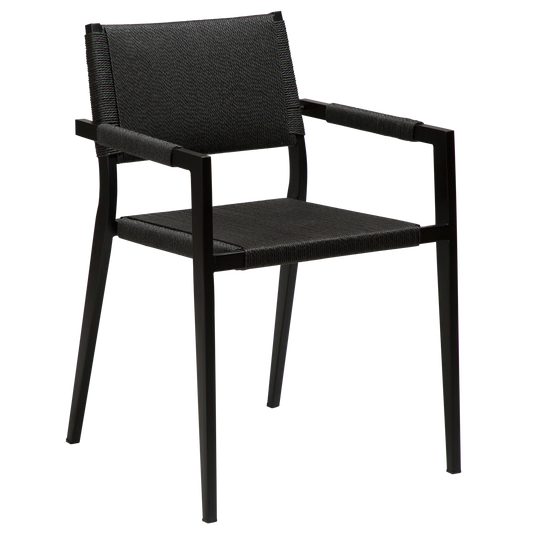 2 stk. LOOP Lænestole, sort snor, sorte metal ben.