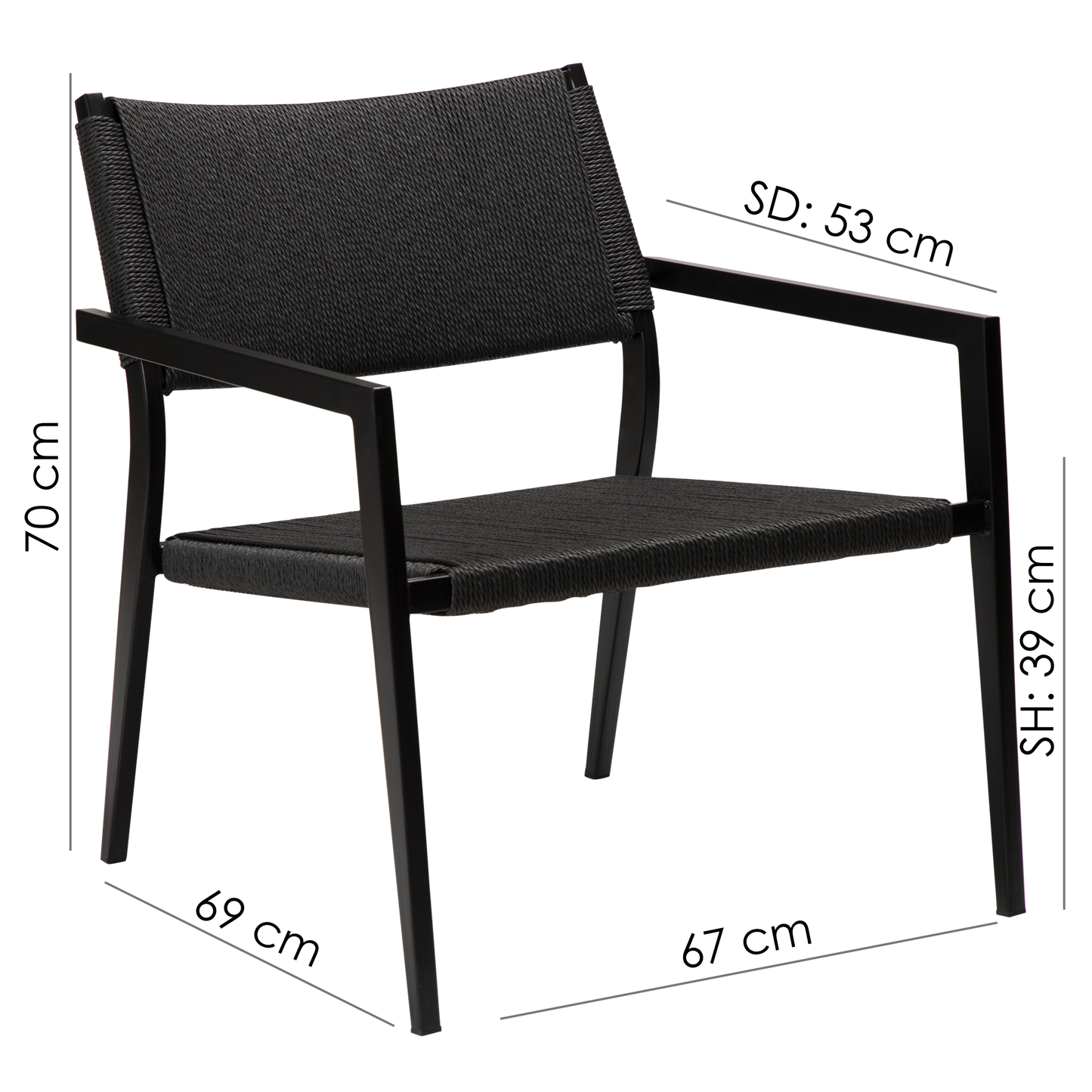 2 stk. LOOP Loungestole, sort snor, sorte metal ben.
