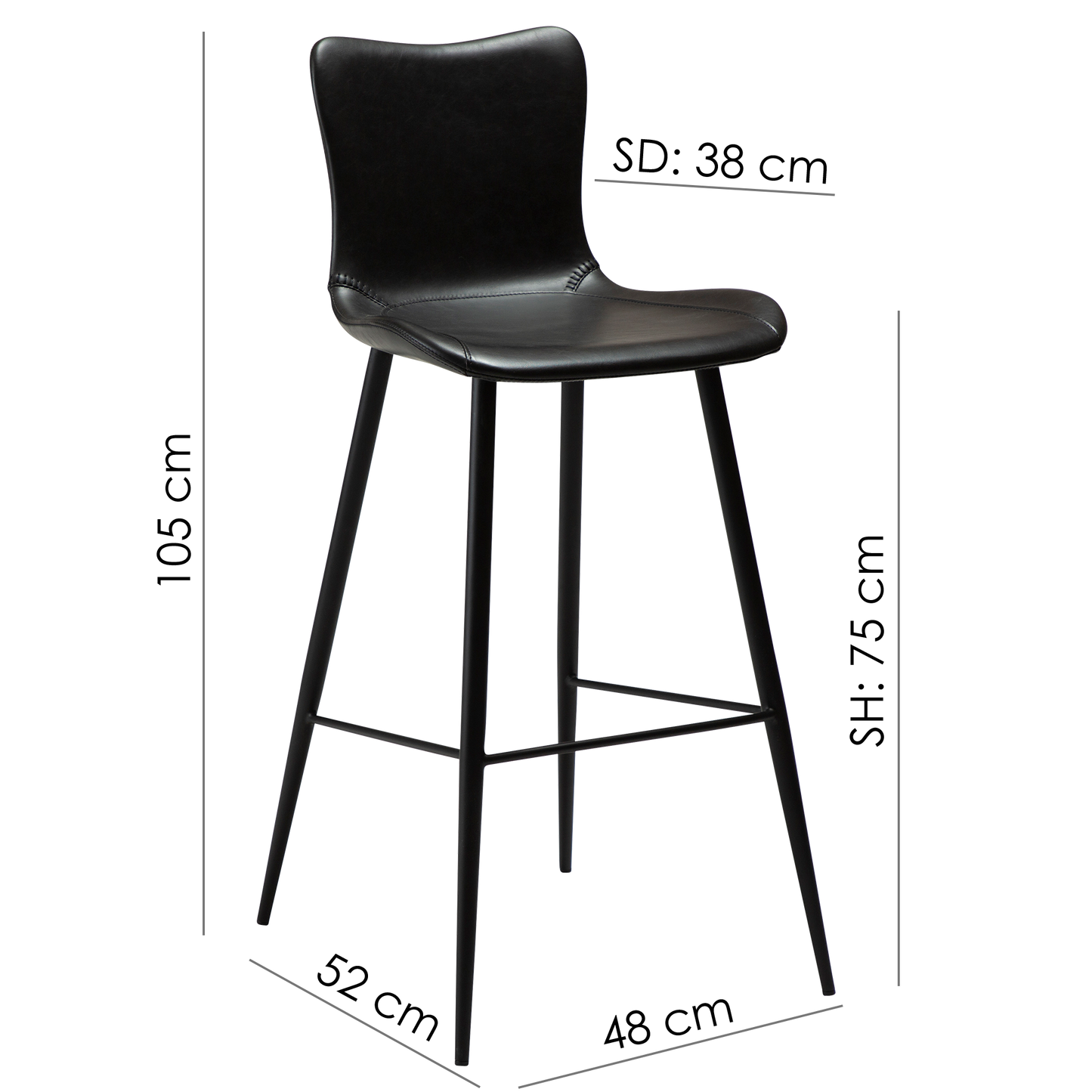 2 stk. MEDUSA Barstol sort kunstlæder, sort metal