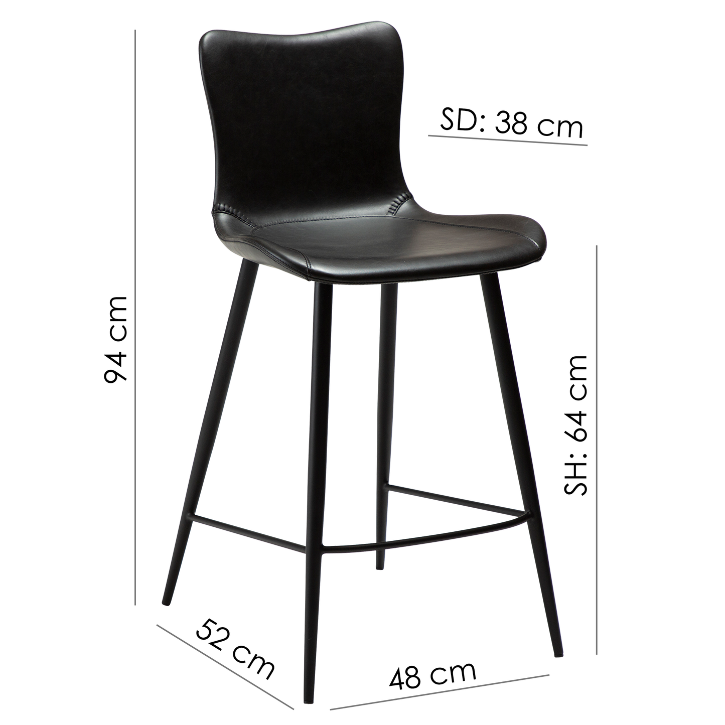 2 stk. MEDUSA Counter Barstol sort kunstlæder, sort metal