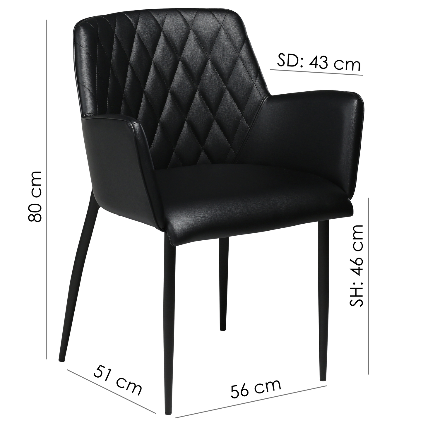 2 stk. ROMBO Stol sort stof, sort metal