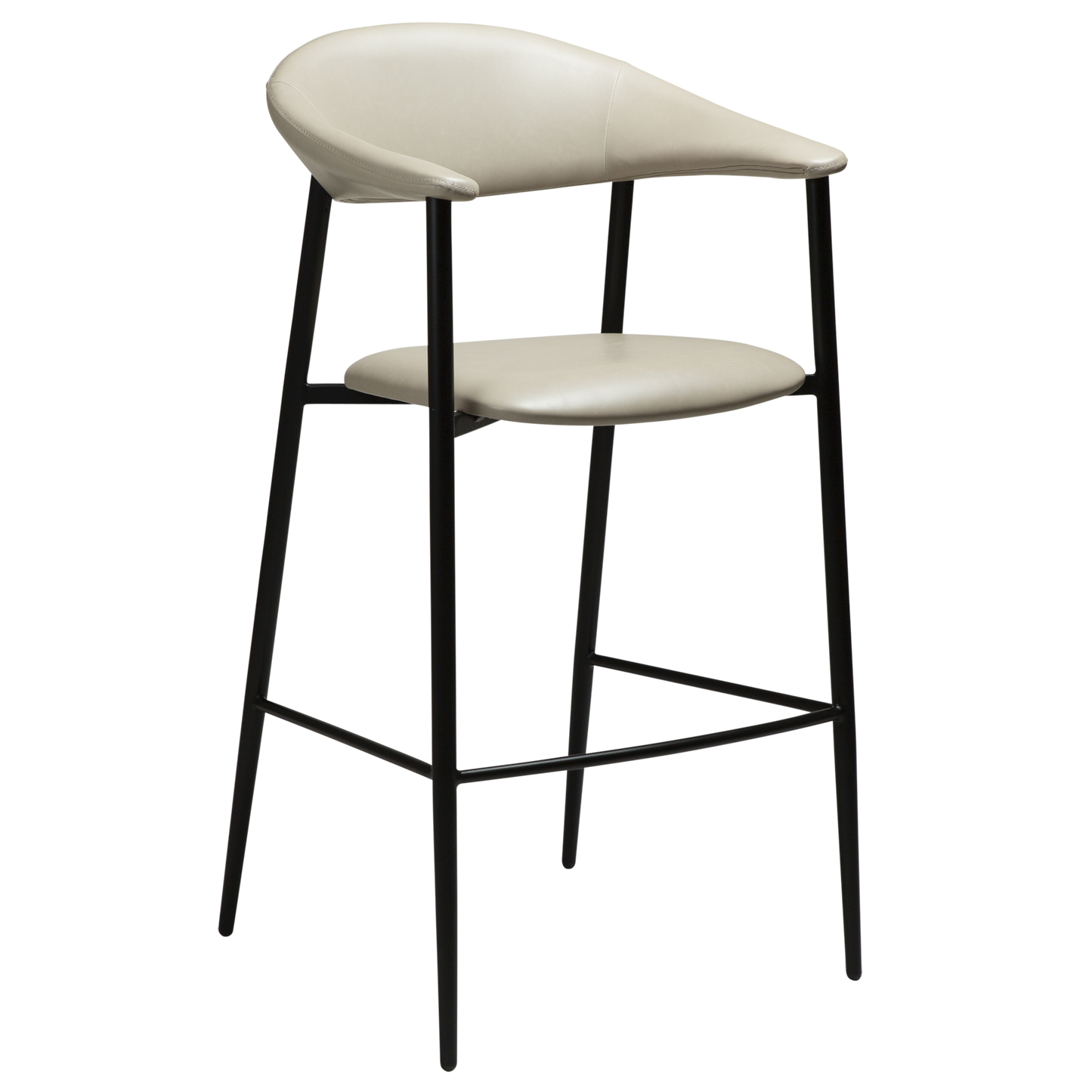 2 stk. ROVER Barstole, lys grå/beige kunstlæder, sorte metal ben.