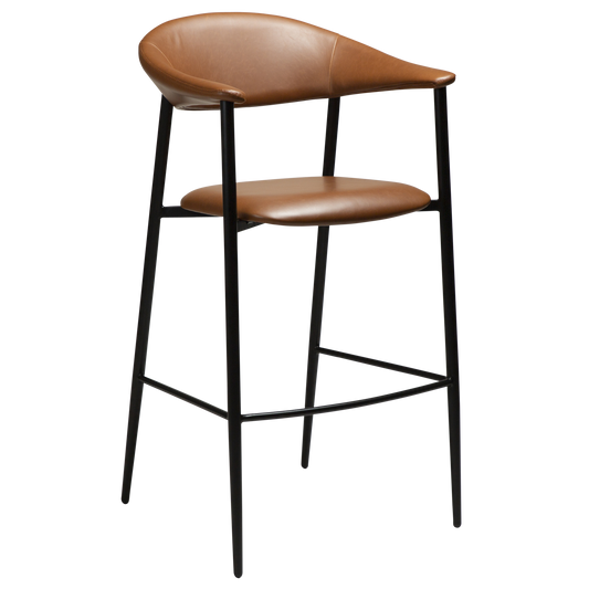 2 stk. ROVER Barstole, lys brun kunstlæder, sorte metal ben.