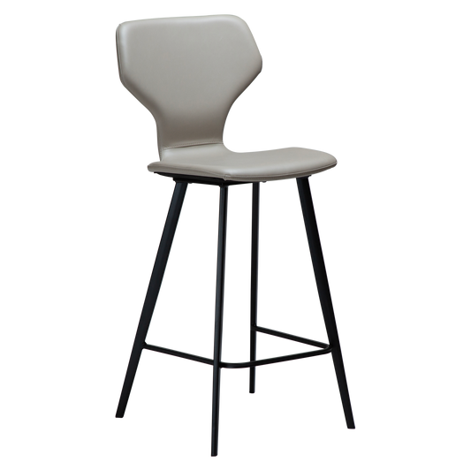 2 stk. S.I.T Counter Barstol, beige/grå kunstlæder, sorte metal ben.