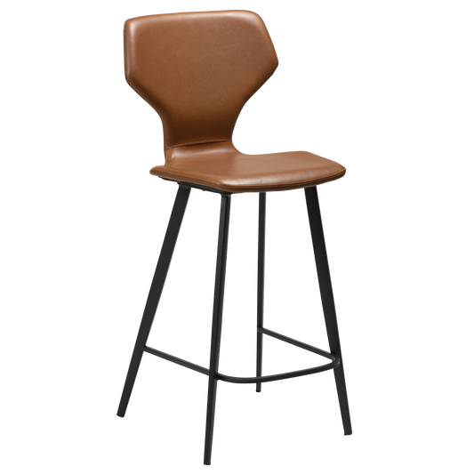 2 stk. S.I.T Counter Barstol, lys brun kunstlæder, sorte metal ben.