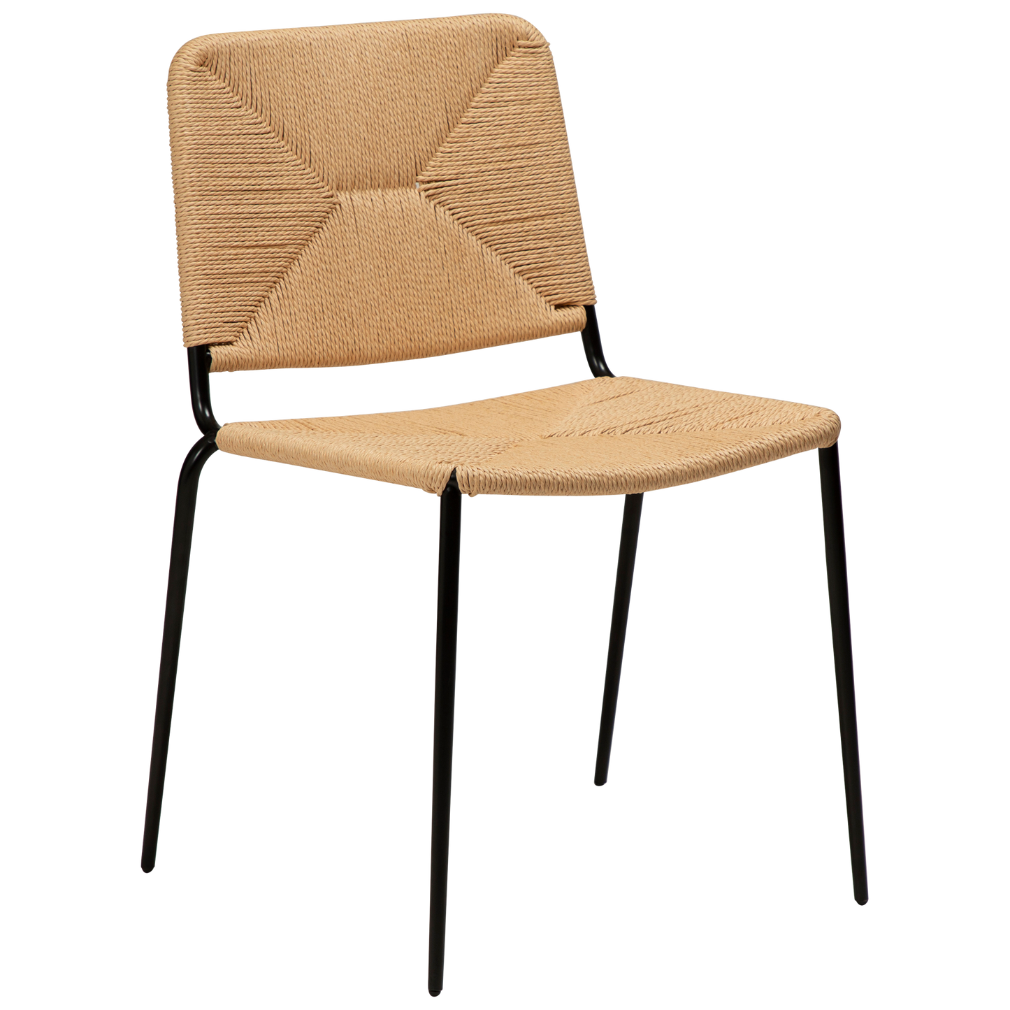 2 stk. STILETTO Stol, natur farvet snor, sorte metal ben.