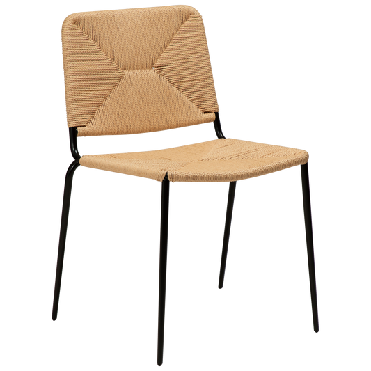 2 stk. STILETTO Stol, natur farvet snor, sorte metal ben.