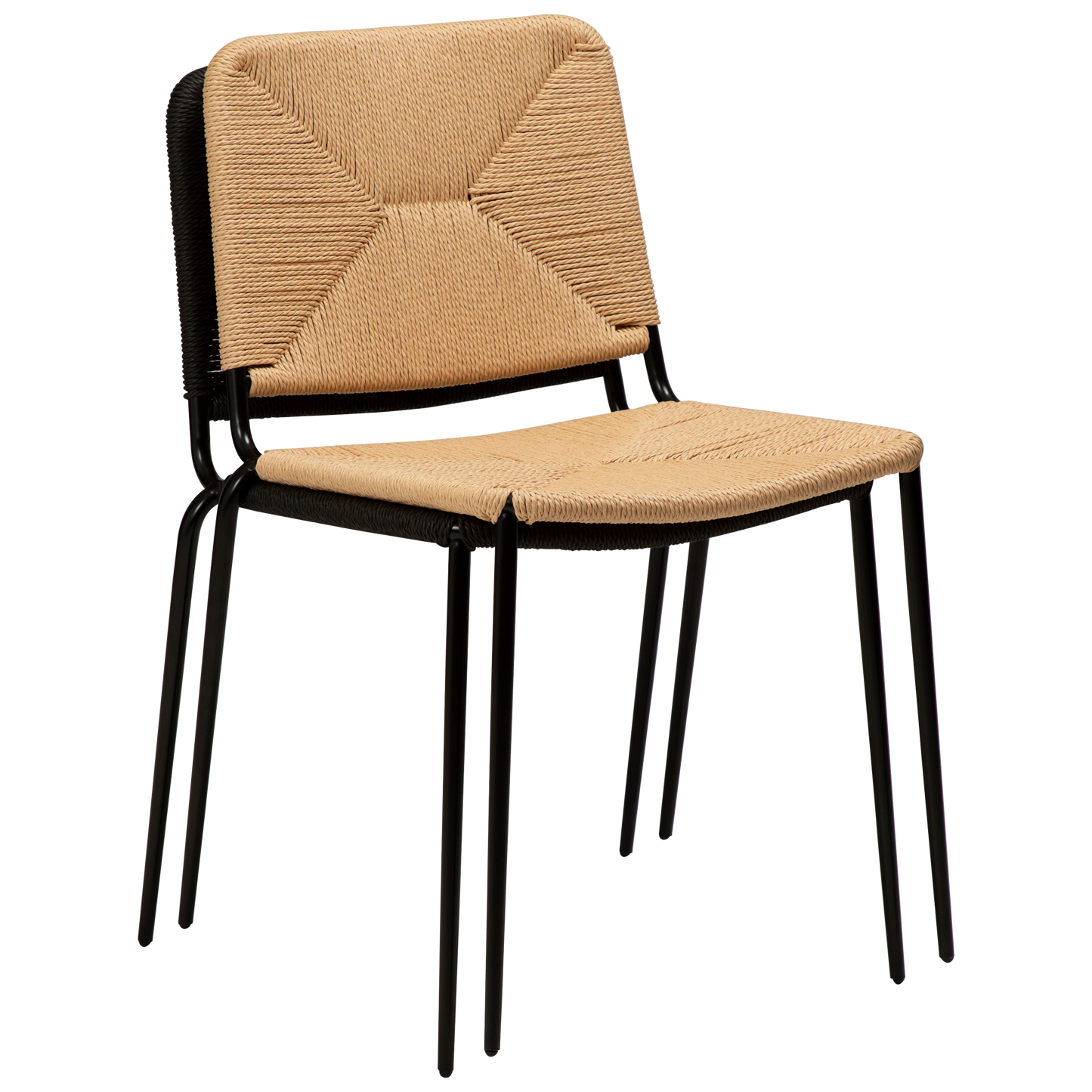 2 stk. STILETTO Stol, natur farvet snor, sorte metal ben.