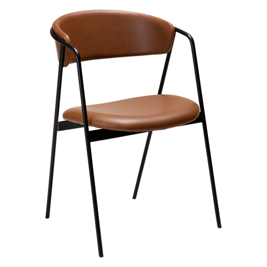 2 stk. SWELL Spisebordsstole, lys brun kunstlæder, sorte metal ben.