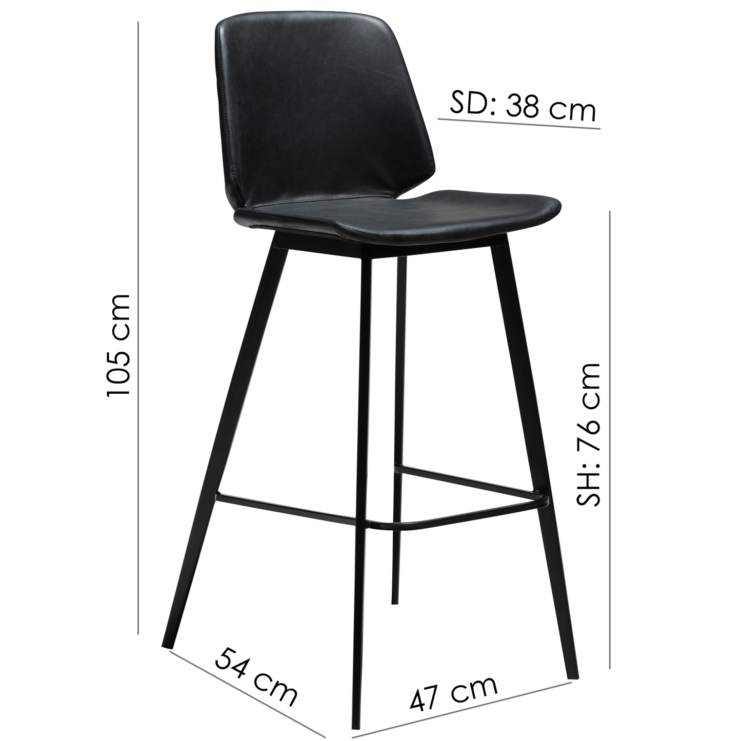 2 stk. SWING Barstol sort kunstlæder, sort metal