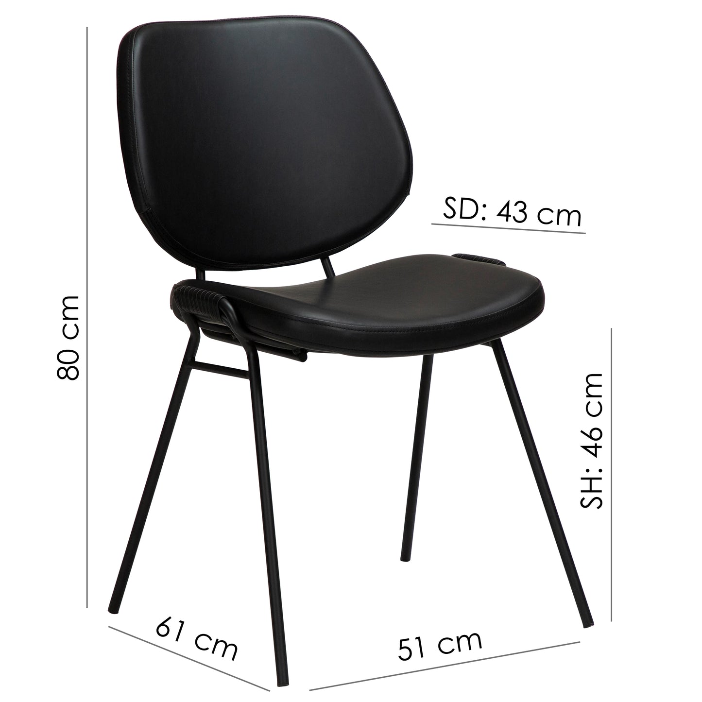 2 stk. YEET Spisebordsstol sort stof, sort metal