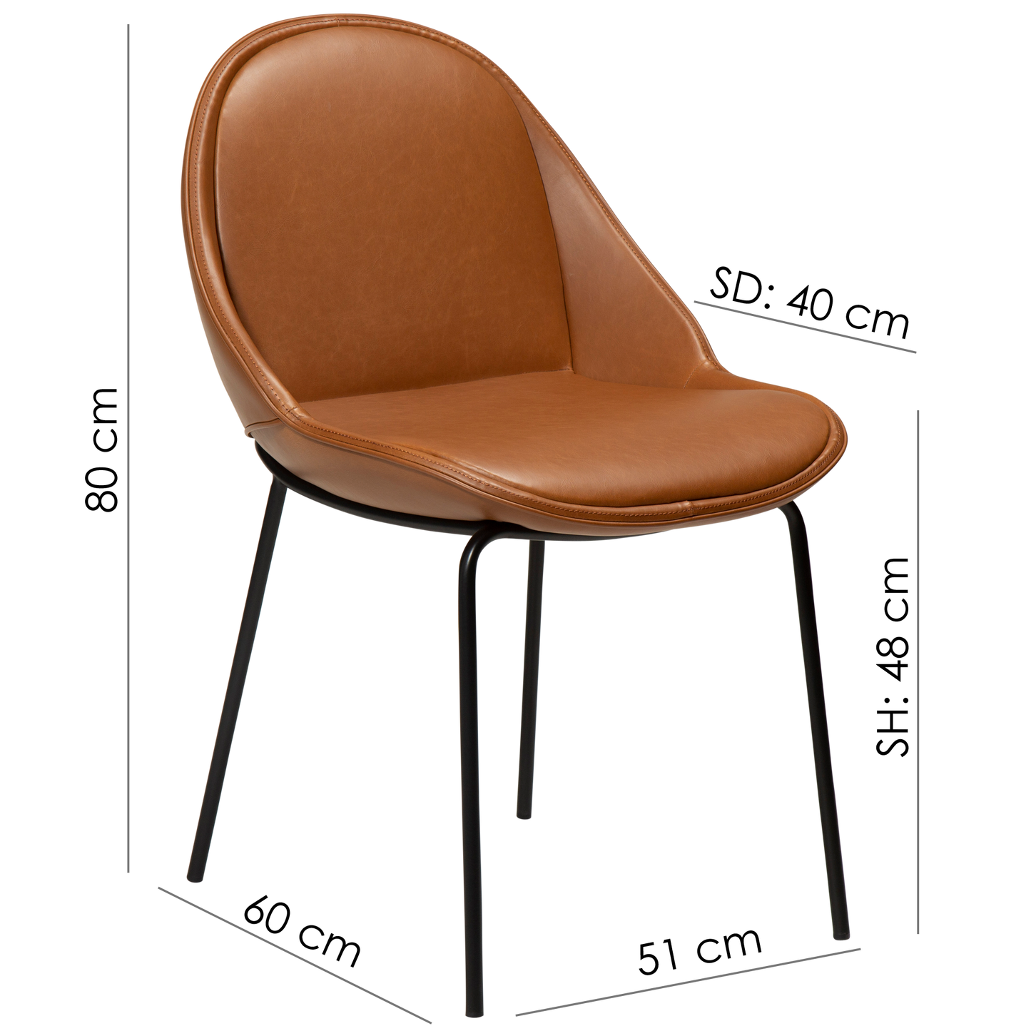 2 stk. ARCH Spisebordsstol brun kunstlæder, sort metal