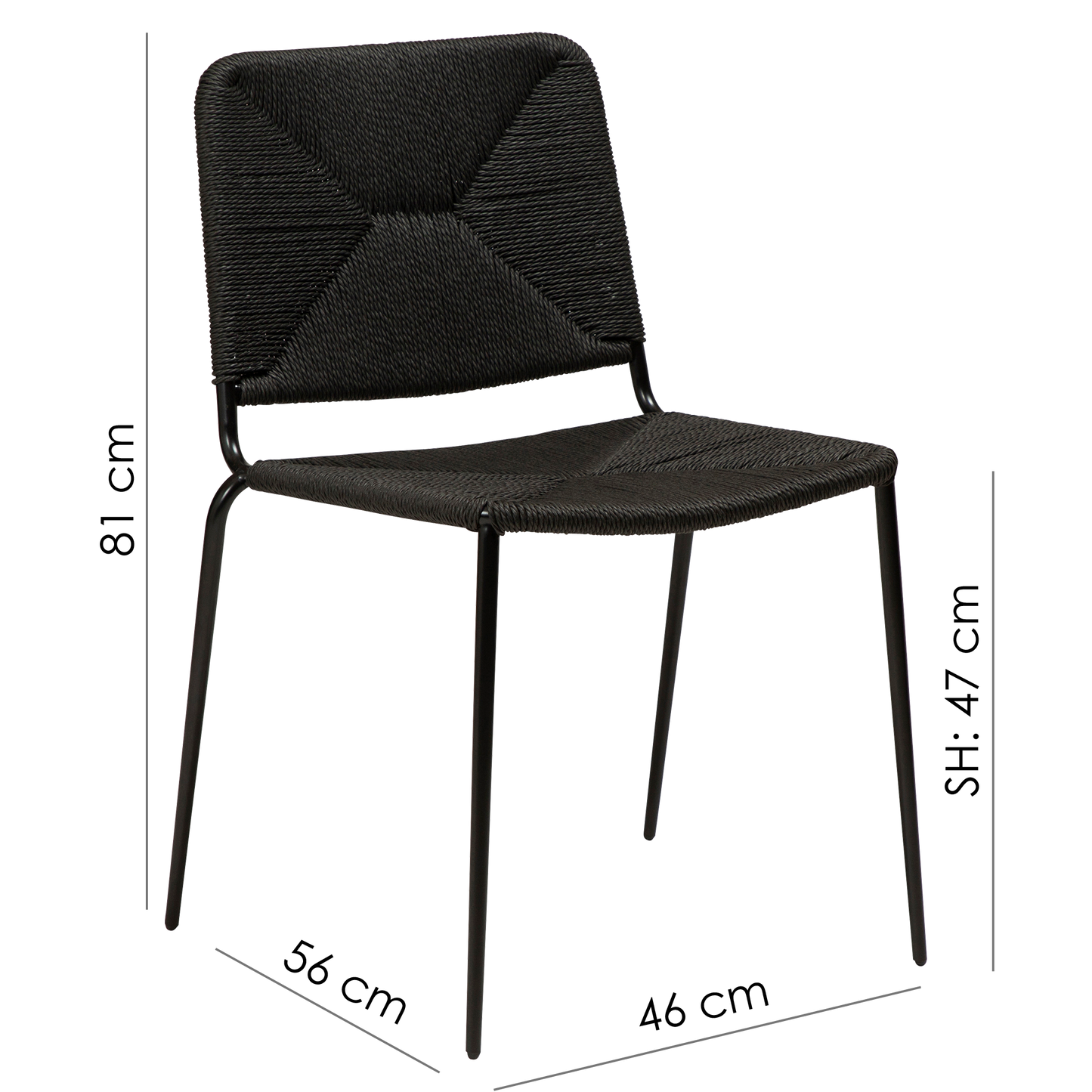 2 stk. STILETTO Stol, sort snor, sorte metal ben.