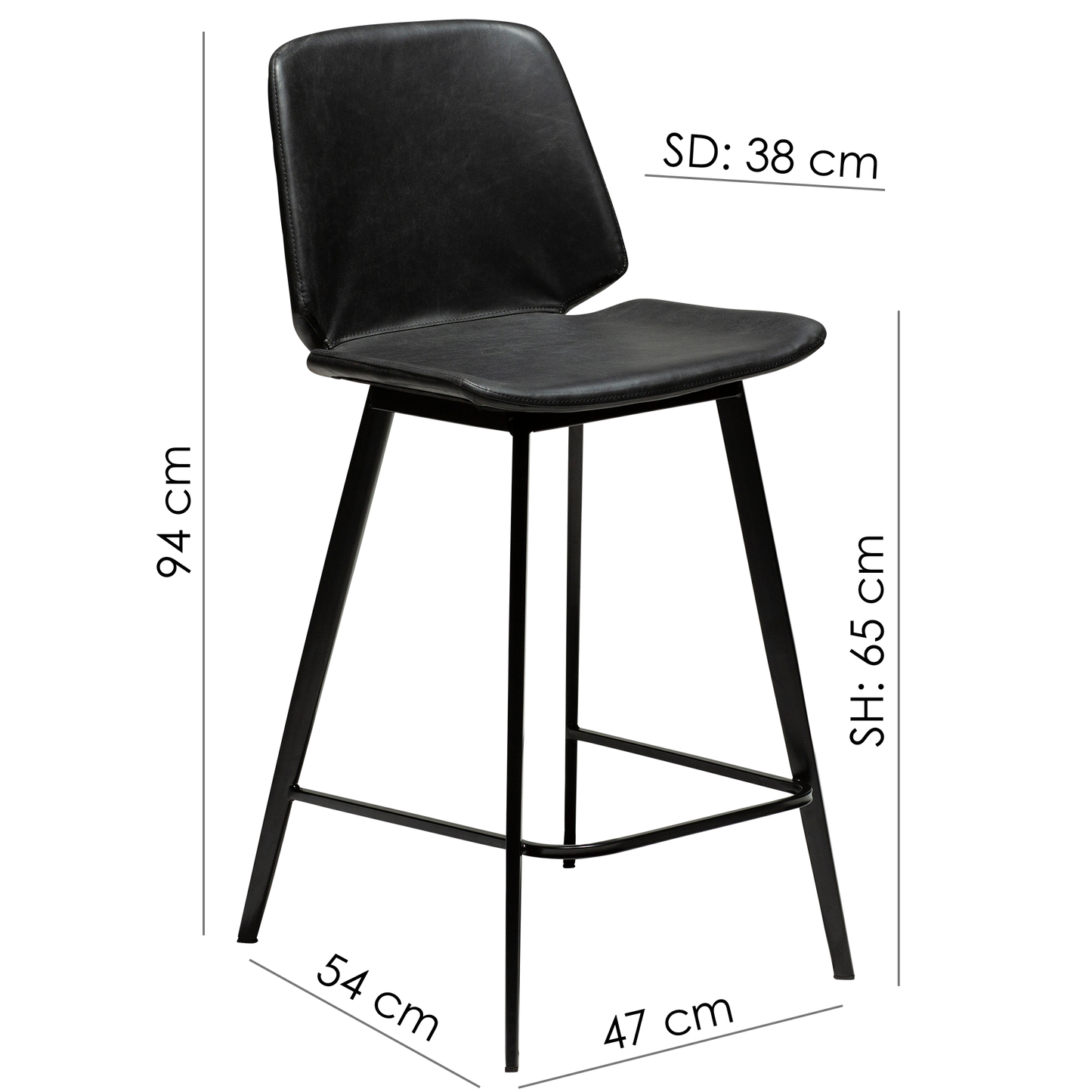 2 stk. SWING Counter Barstol, sort kunstlæder, sorte metal ben.